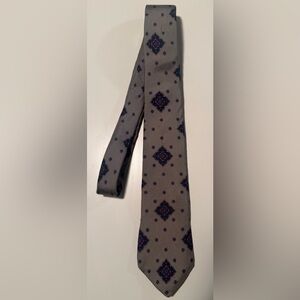 Dior Grey Tie with Navy and Burgundy Medallion Motif